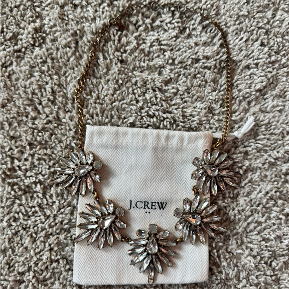J Crew Gold Necklace Crystal Statement Necklace – Floral Cluster Design - Picture 4 of 4